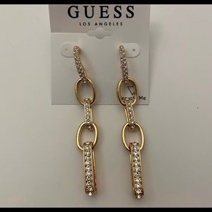 NWT Guess Chain Link Drop Earrings with Rhinestone Detail